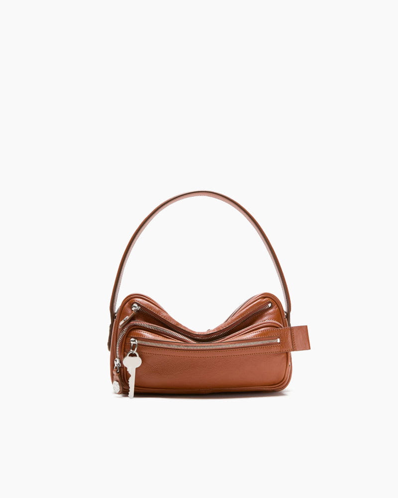 Multi Pocket Leather Shoulder Bag Zip Details