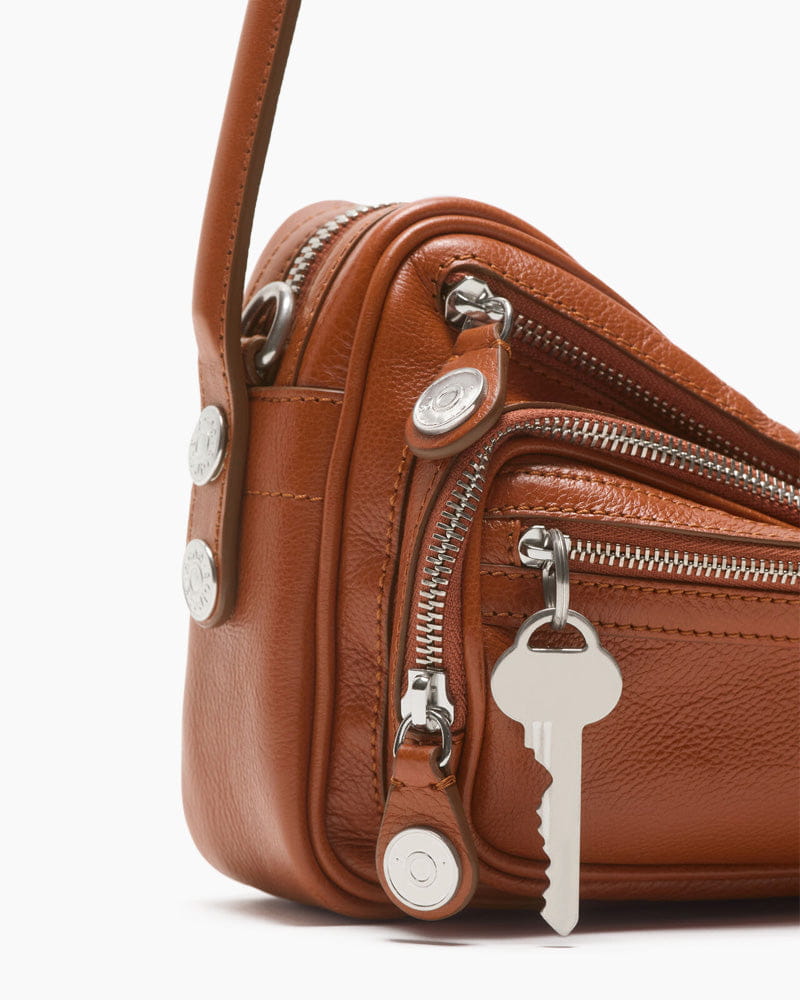 Multi Pocket Leather Shoulder Bag Zip Details