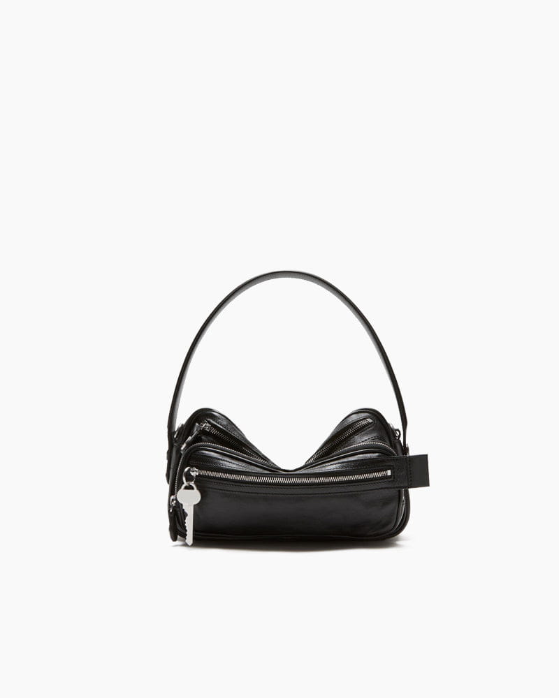 Multi Pocket Leather Shoulder Bag Zip Details Main image
