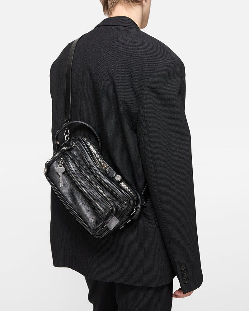 Multi Pocket Leather Shoulder Bag Zip Details