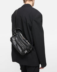 Multi Pocket Leather Shoulder Bag Zip Details