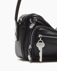 Multi Pocket Leather Shoulder Bag Zip Details