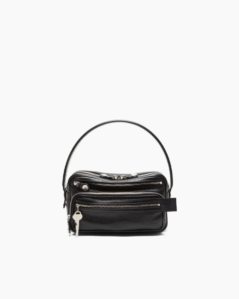 Multi Pocket Leather Shoulder Bag Zip Details