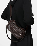 Multi Pocket Leather Shoulder Bag Zip Details