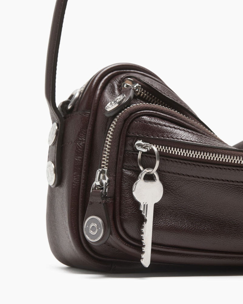 Multi Pocket Leather Shoulder Bag Zip Details