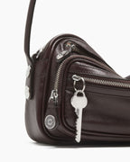 Multi Pocket Leather Shoulder Bag Zip Details
