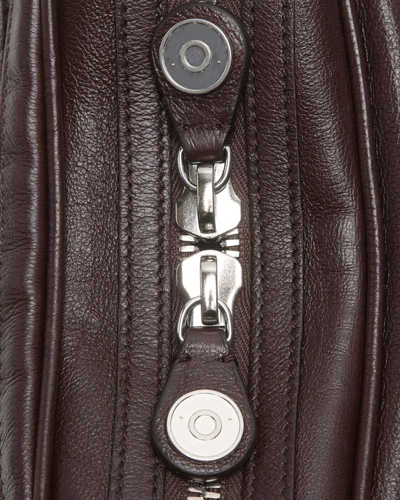 Multi Pocket Leather Shoulder Bag Zip Details