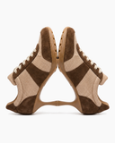 Suede and Mesh Lace-Up High-Heel Sneakers-Caramel