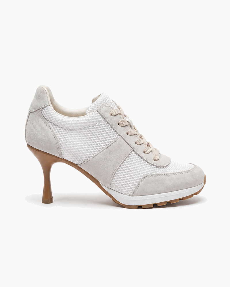 Suede and Mesh Lace-Up High-Heel Sneakers-Black