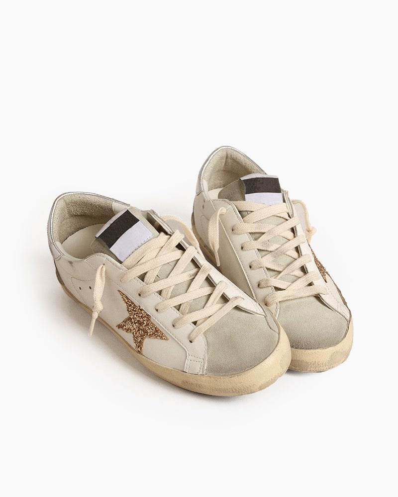 Women's Ice-gray Nappa Leather Sneaker with Gold Glitter Star Secondary image