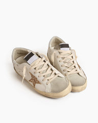 Ice-gray Nappa Leather Sneaker with Gold Glitter Star