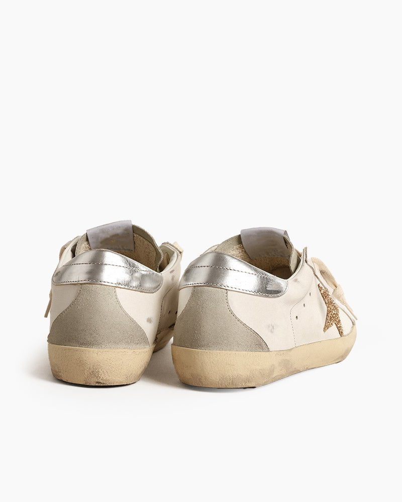 Ice-gray Nappa Leather Sneaker with Gold Glitter Star