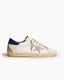 White Nappa Leather Sneakers with Suede Star and Blue Heel Tab
