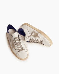 White Nappa Leather Sneakers with Suede Star and Blue Heel Tab