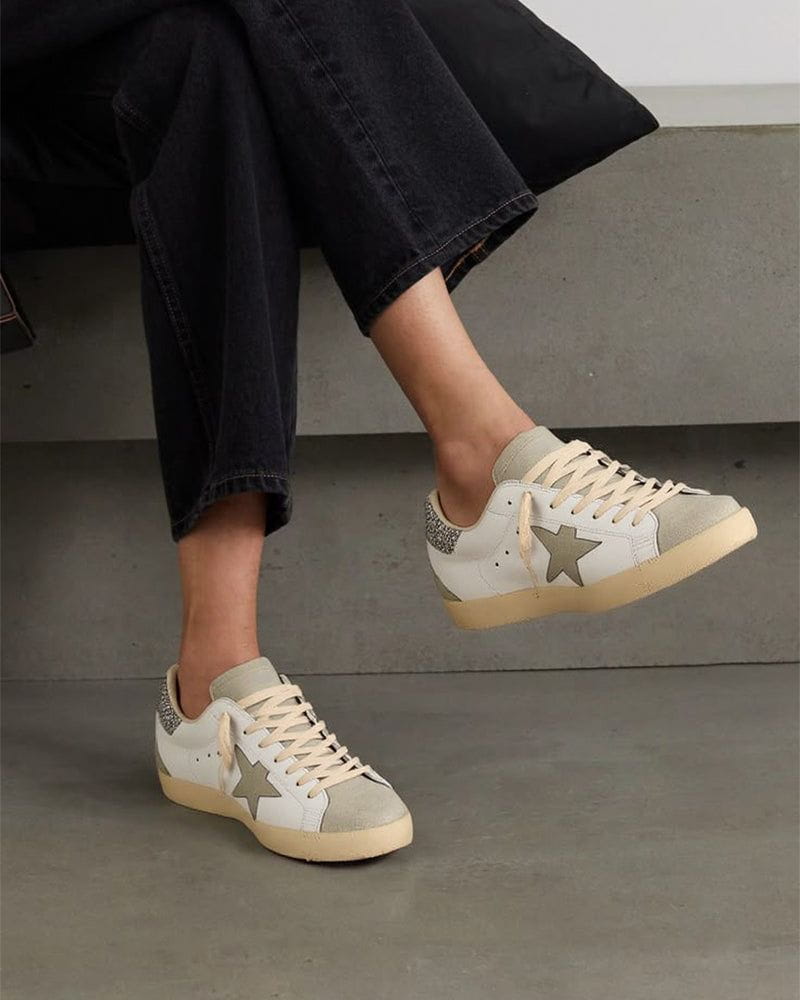 Women's White Nappa Leather Gray Star Sneakers