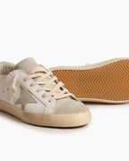 White Nappa Leather Sneakers with Gray Star and Silver Glitter Heel Tab