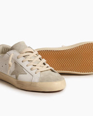 White Nappa Leather Sneakers with Gray Star and Silver Glitter Heel Tab