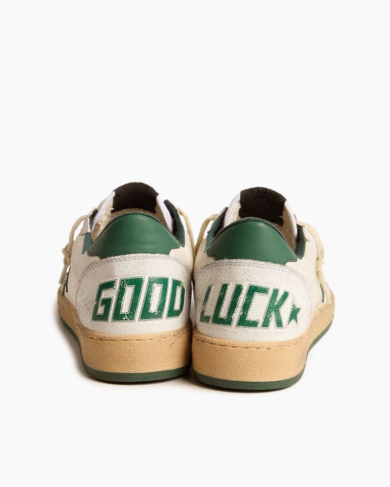 White Nappa Leather Sneakers with Green Good Luck Star