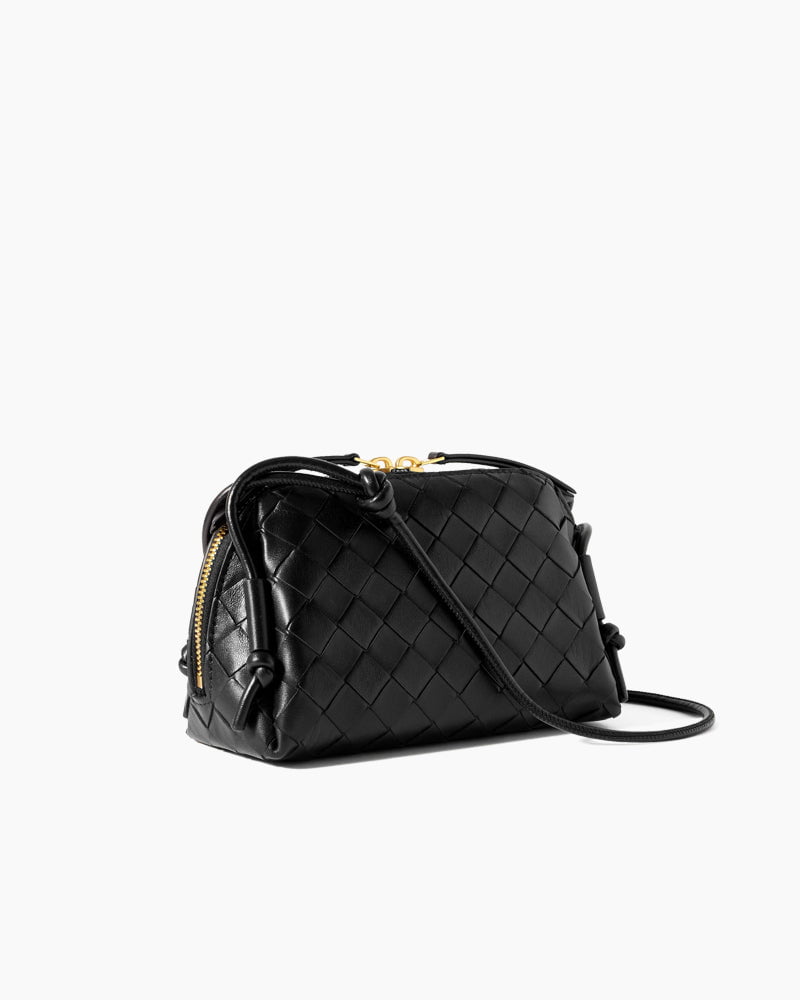 Woven Gold Zipper Closure Leather Crossbody Bag