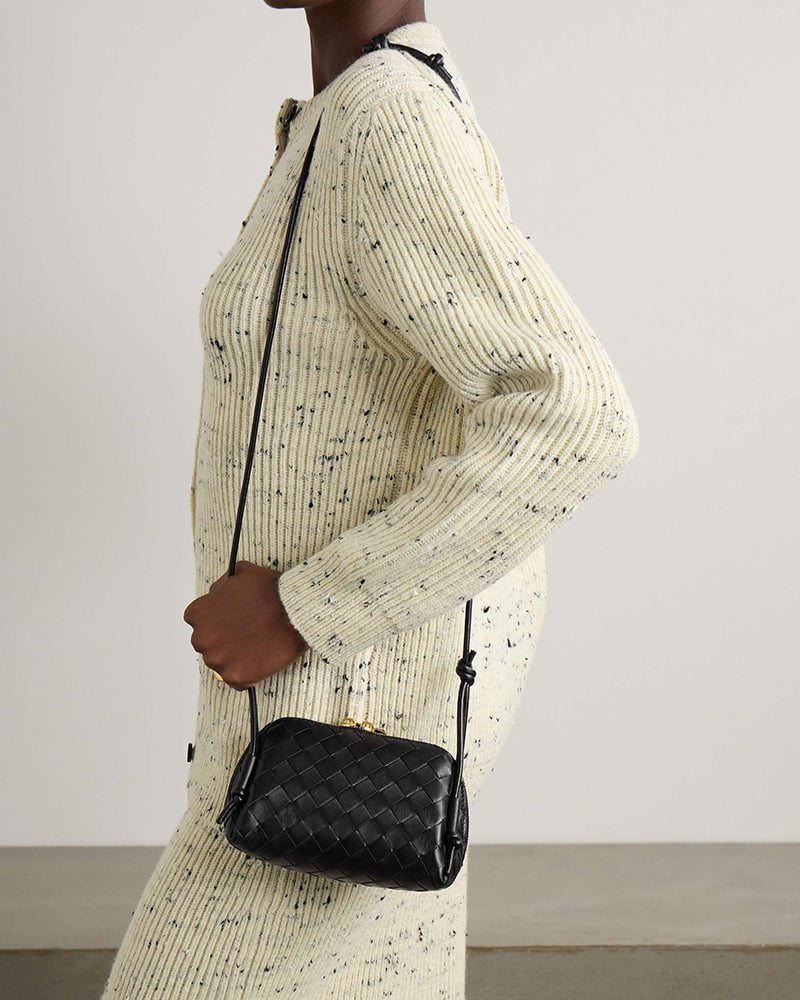 Woven Gold Zipper Closure Leather Crossbody Bag