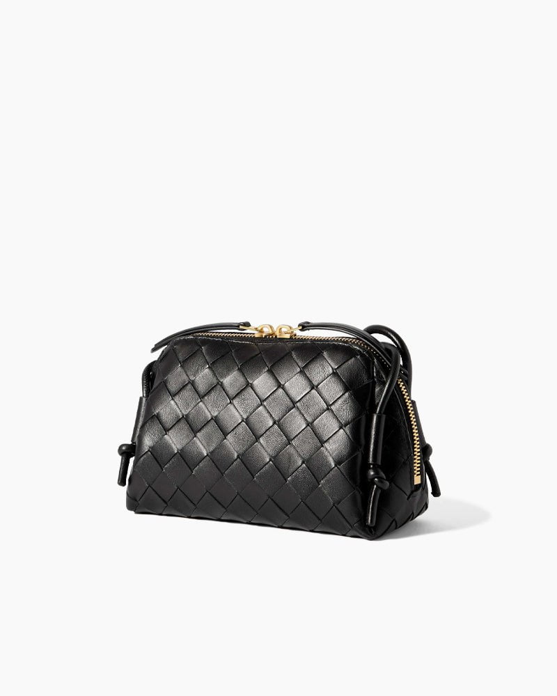 Woven Gold Zipper Closure Leather Crossbody Bag