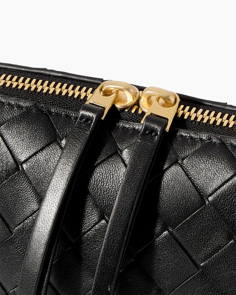Woven Gold Zipper Closure Leather Crossbody Bag