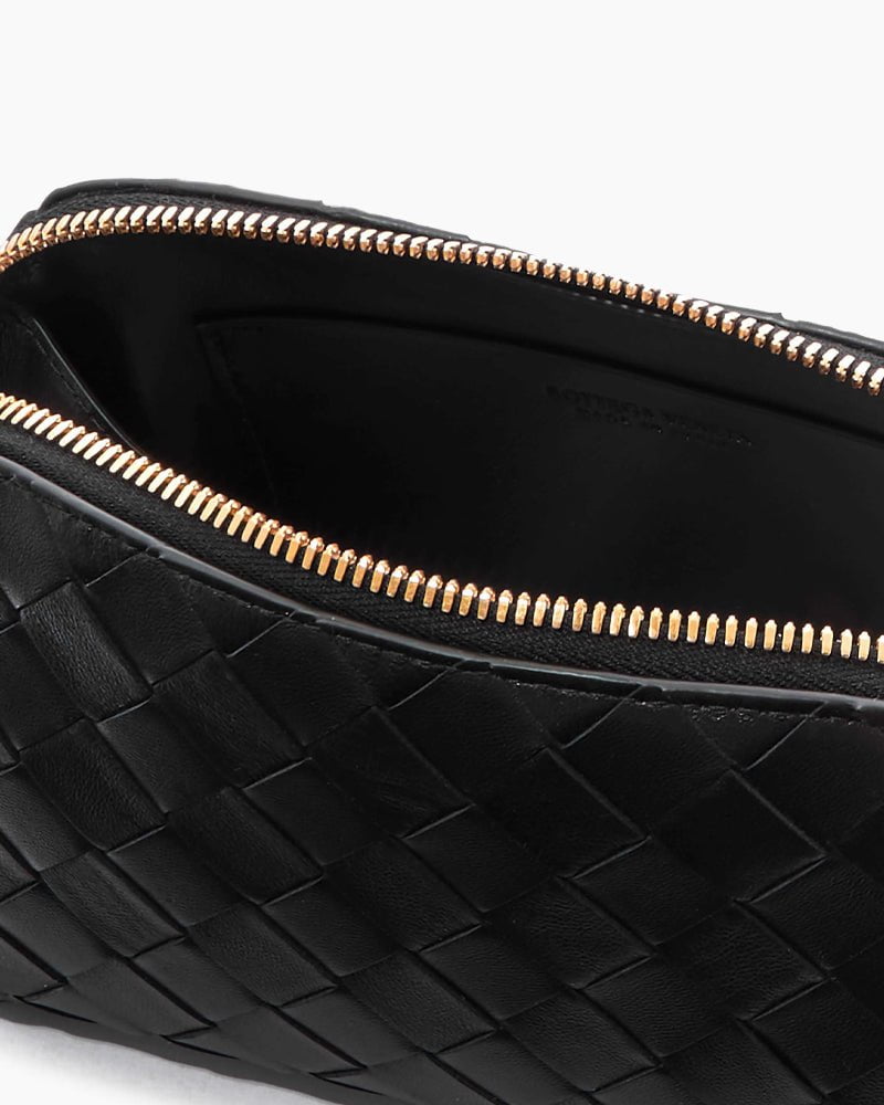 Woven Gold Zipper Closure Leather Crossbody Bag