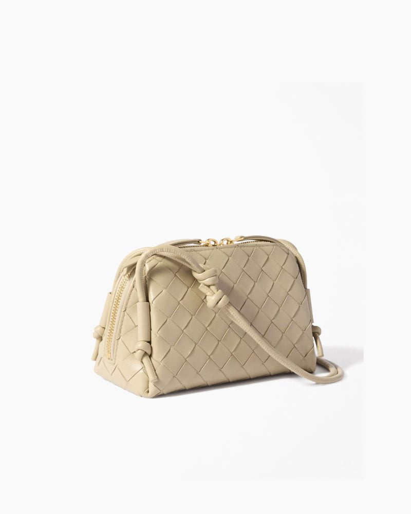 Woven Gold Zipper Closure Leather Crossbody Bag