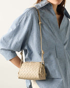 Woven Gold Zipper Closure Leather Crossbody Bag