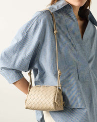 Woven Gold Zipper Closure Leather Crossbody Bag