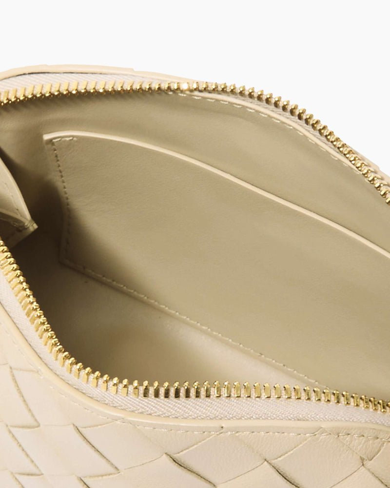 Woven Gold Zipper Closure Leather Crossbody Bag