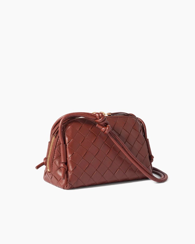 Woven Gold Zipper Closure Leather Crossbody Bag