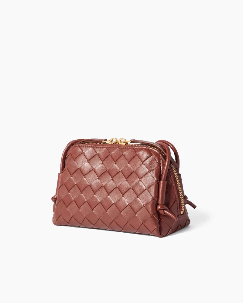 Woven Gold Zipper Closure Leather Crossbody Bag