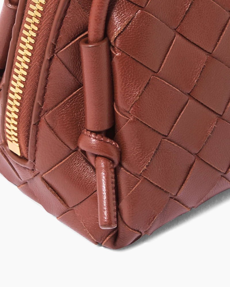 Woven Gold Zipper Closure Leather Crossbody Bag