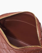 Woven Gold Zipper Closure Leather Crossbody Bag