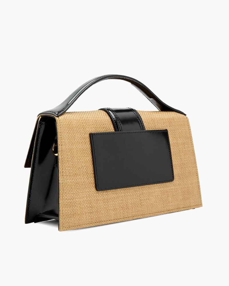 Tan Straw Texture Woven Top Handle Bag