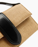 Tan Straw Texture Woven Top Handle Bag