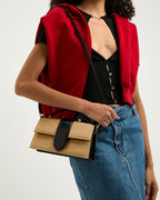 Tan Straw Texture Woven Top Handle Bag