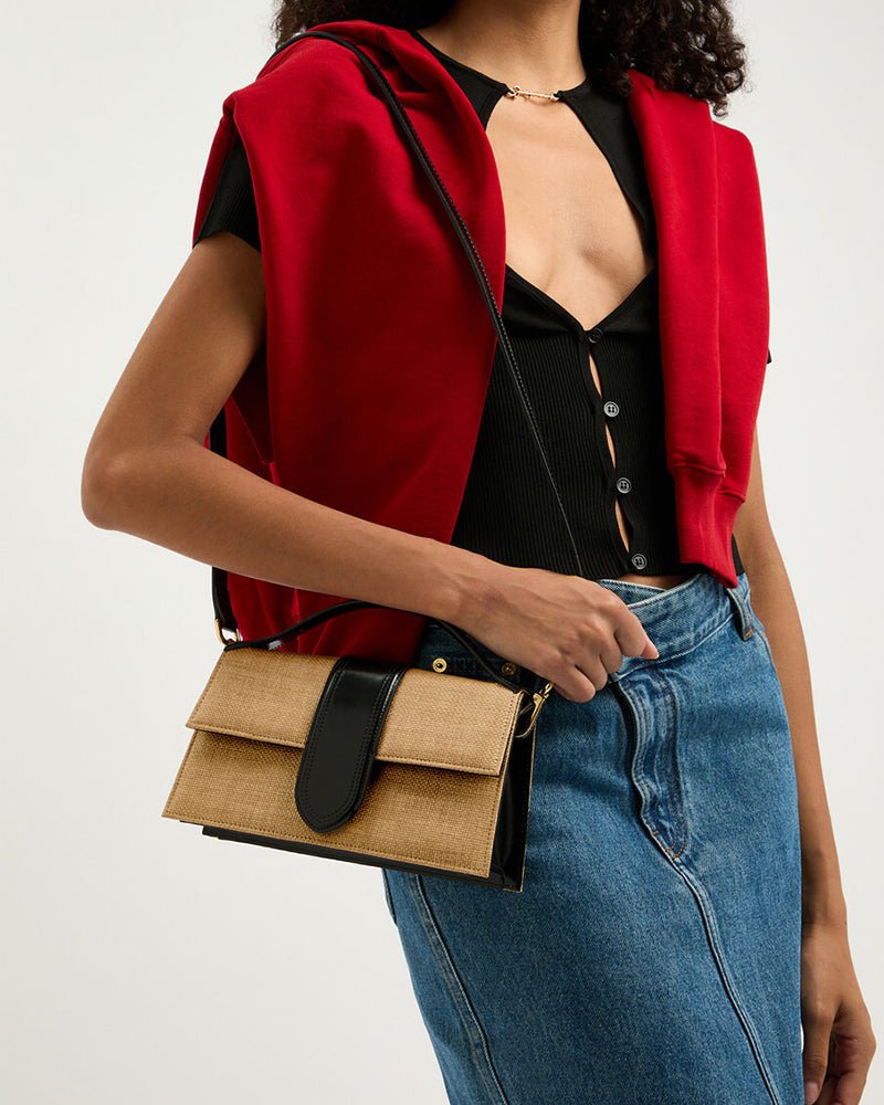 Tan Straw Texture Woven Top Handle Bag