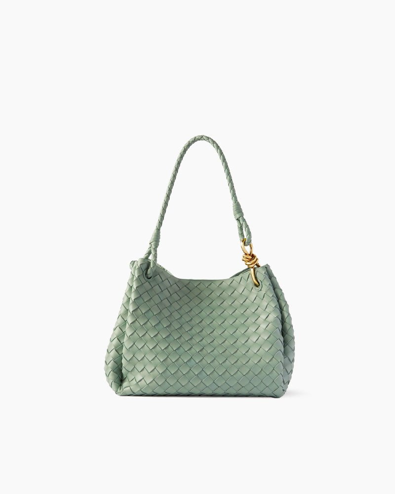 Woven Gold Knot Leather Tote Shoulder Bag
