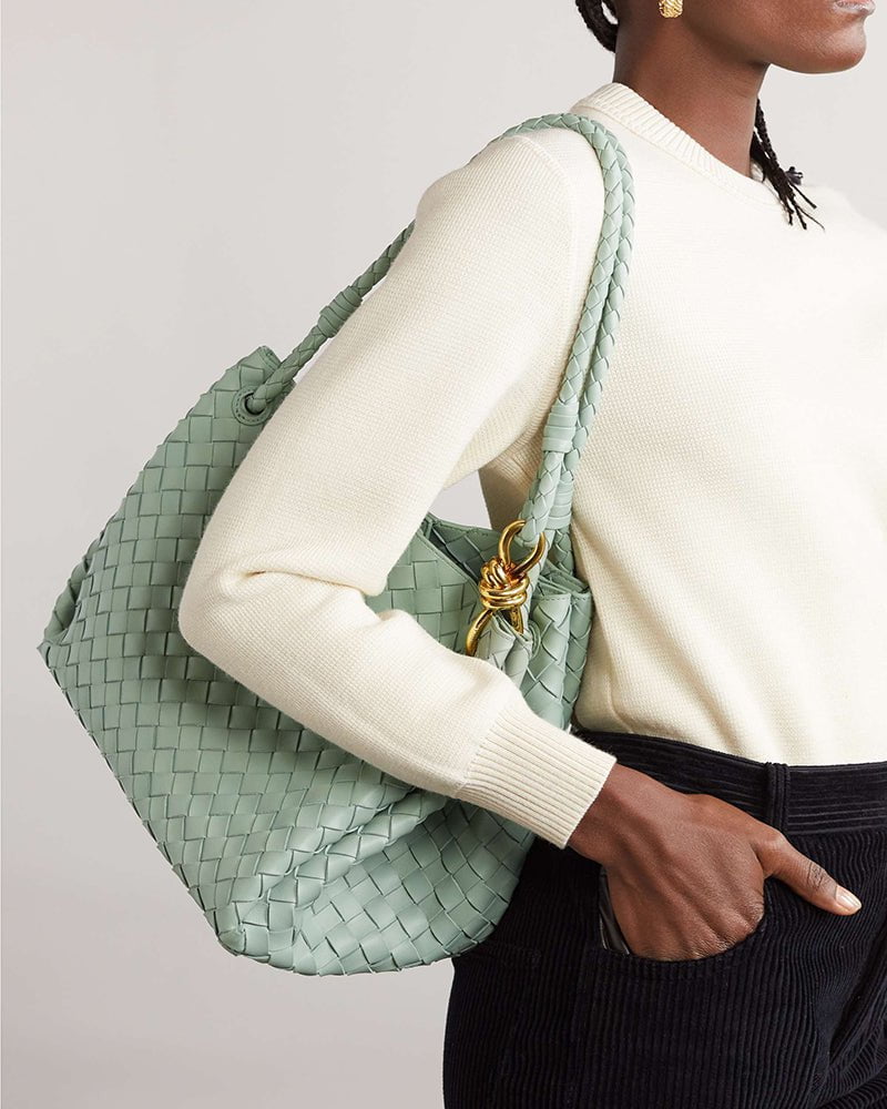 Woven Gold Knot Leather Tote Shoulder Bag