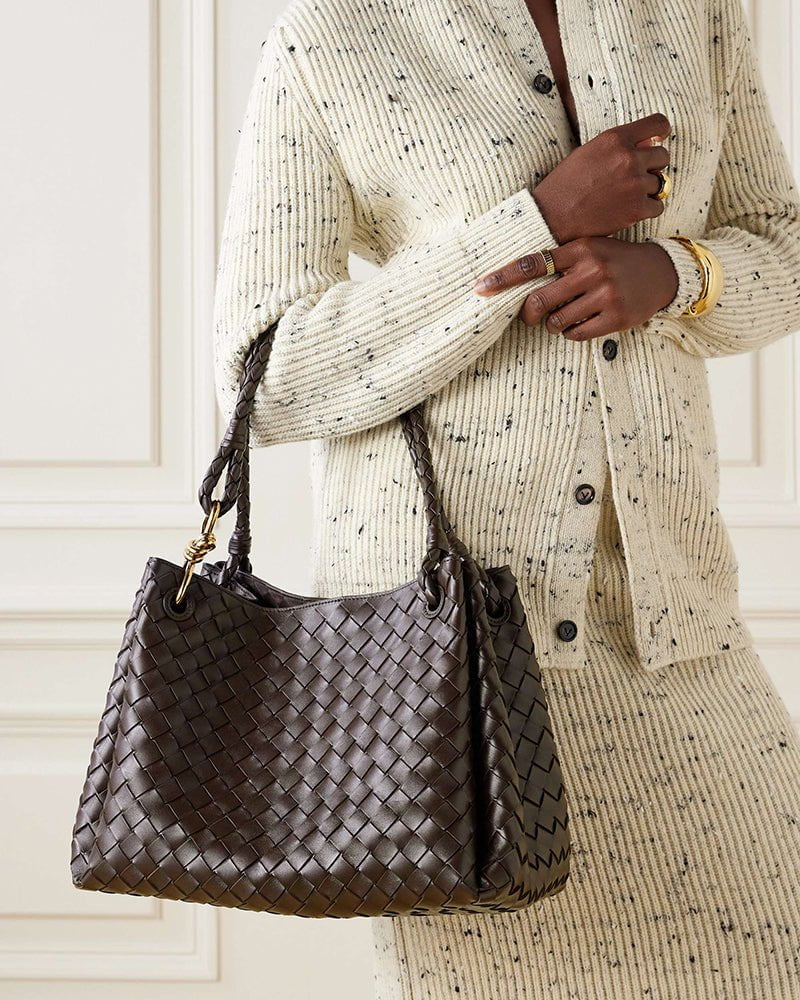 Woven Gold Knot Leather Tote Shoulder Bag