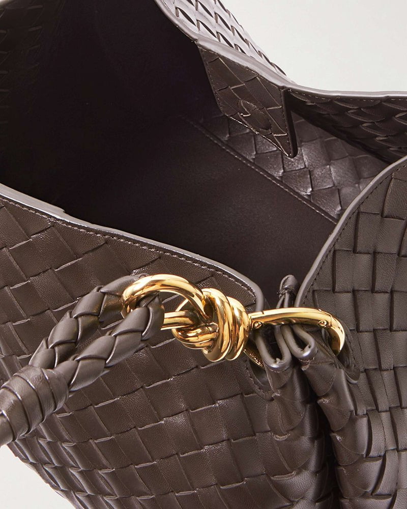 Woven Gold Knot Leather Tote Shoulder Bag