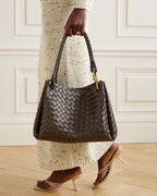 Woven Gold Knot Leather Tote Shoulder Bag