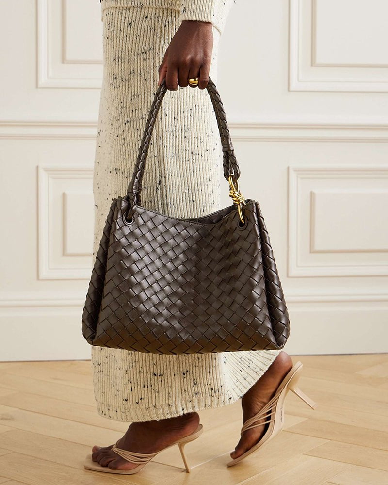 Woven Gold Knot Leather Tote Shoulder Bag