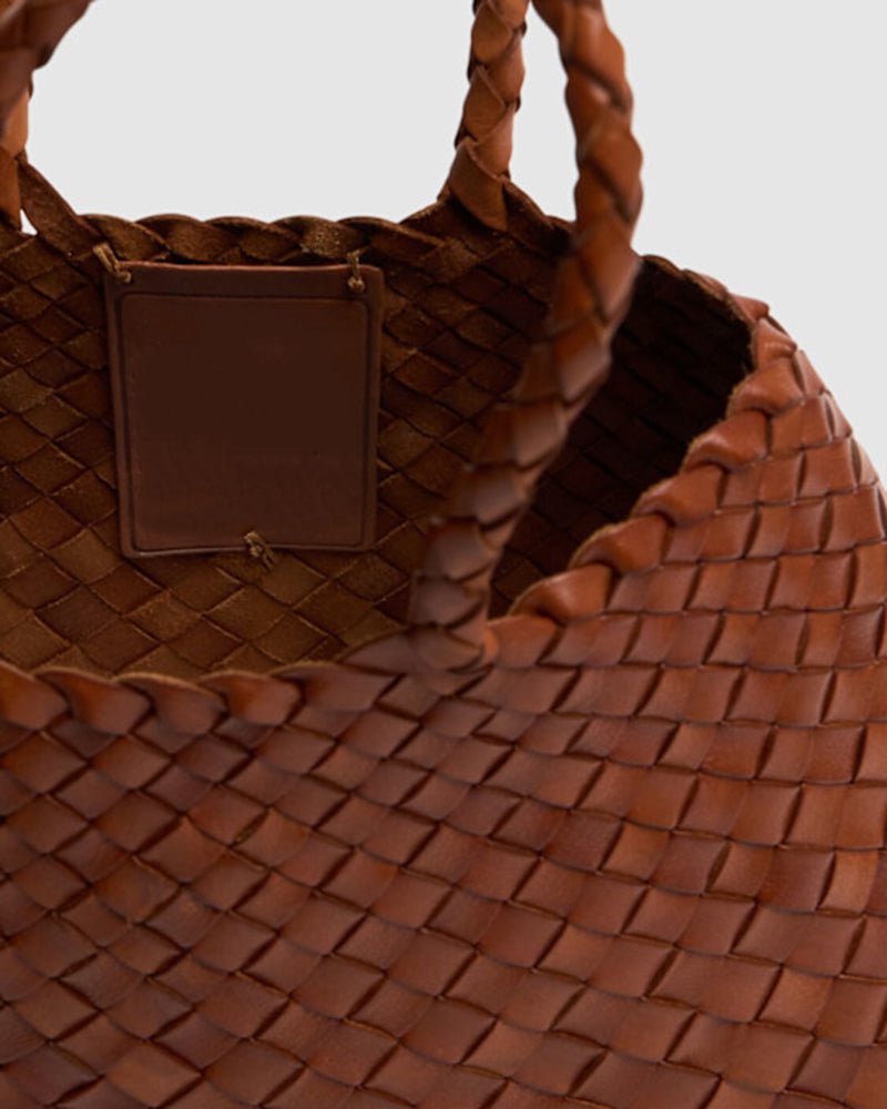 Large Brown Handbag Woven Leather Tote Bag