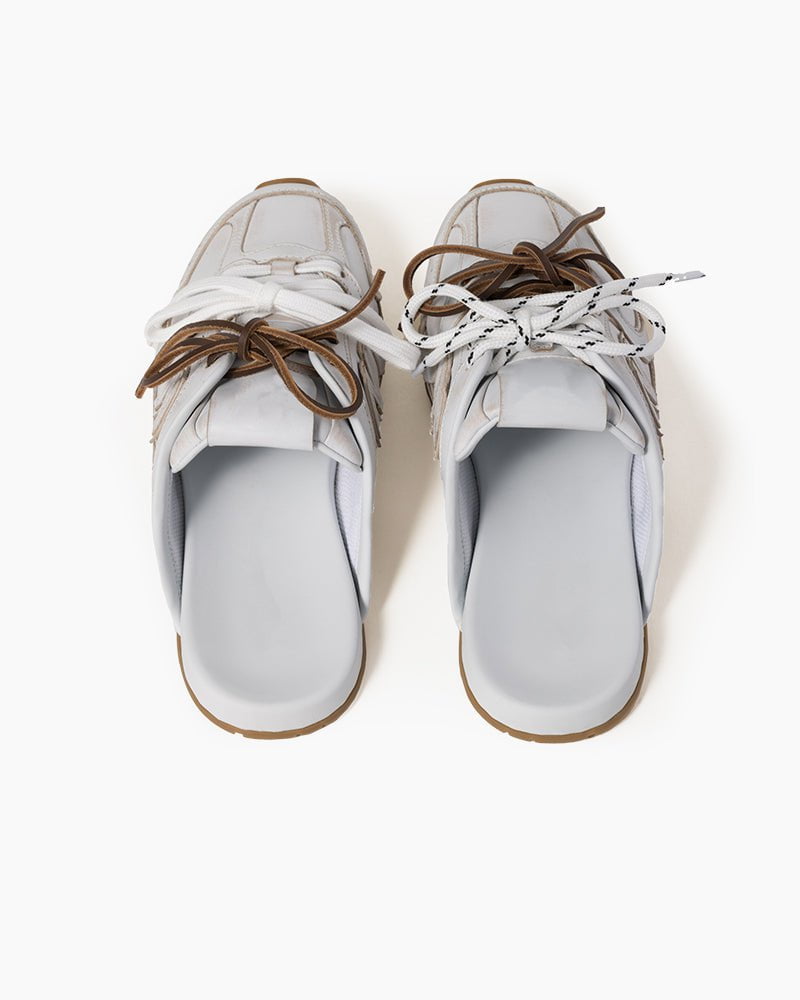 Leather Slip-On Dual-Tone Laces Mule Sneakers