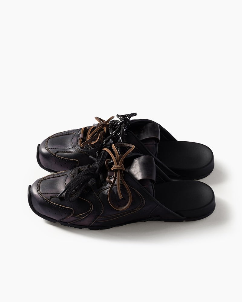 Leather Slip-On Dual-Tone Laces Mule Sneakers