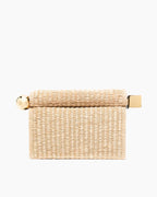 Beige Woven Straw Mini Bag - Roll Top Design