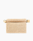 Beige Woven Straw Mini Bag - Roll Top Design
